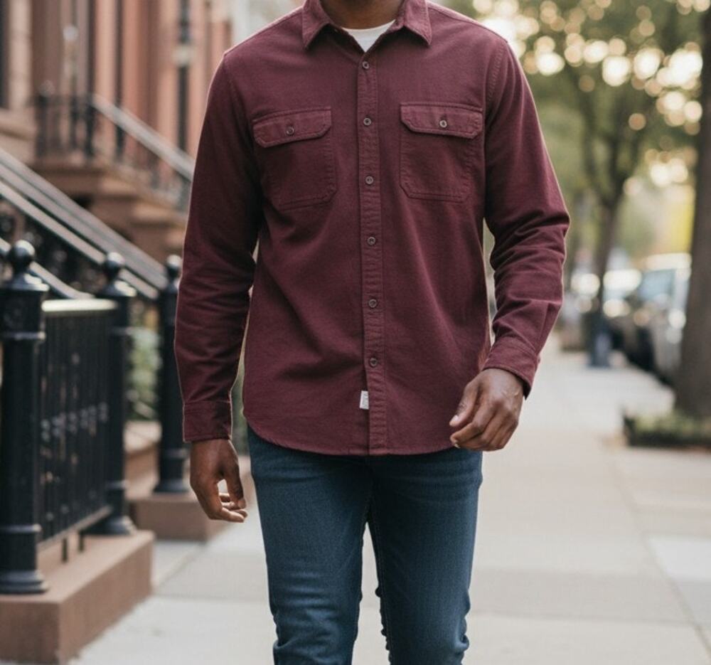 Nightsbridge Men's Large Burgundy Long Sleeve Button Up Shirt